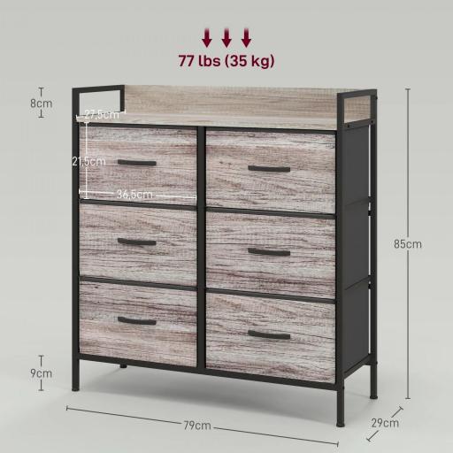 Cómoda con 6 Cajones Plegables Cajonera de Tela con Estructura de Acero Estilo Industrial 79x29x85 cm Gris [1]