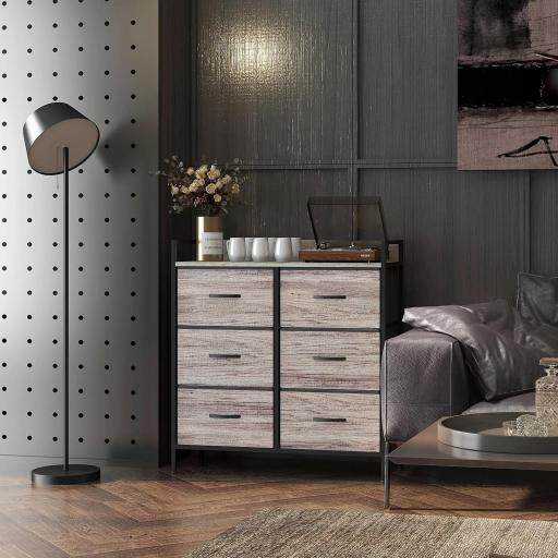 Cómoda con 6 Cajones Plegables Cajonera de Tela con Estructura de Acero Estilo Industrial 79x29x85 cm Gris [7]