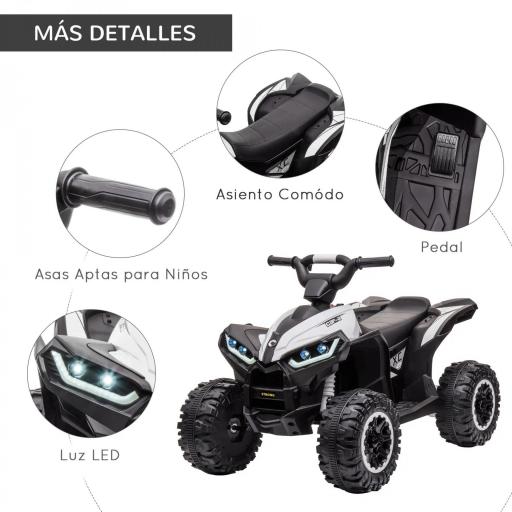 Quad Eléctrico para Niños de 3-5 Años Vehículo Eléctrico a Batería 12V con 2 Motores 83x53x55,5 cm Negro y Blanco [9]