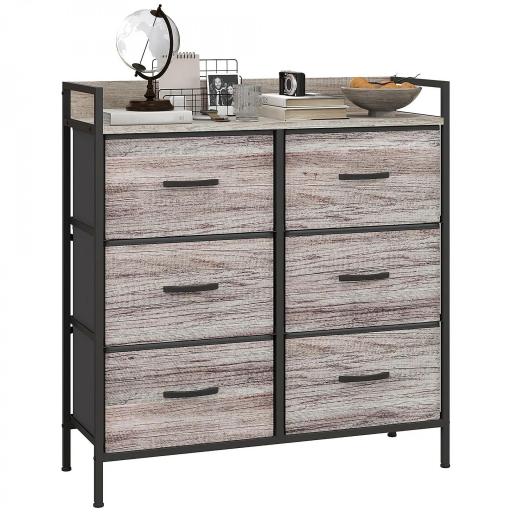 Cómoda con 6 Cajones Plegables Cajonera de Tela con Estructura de Acero Estilo Industrial 79x29x85 cm Gris [10]
