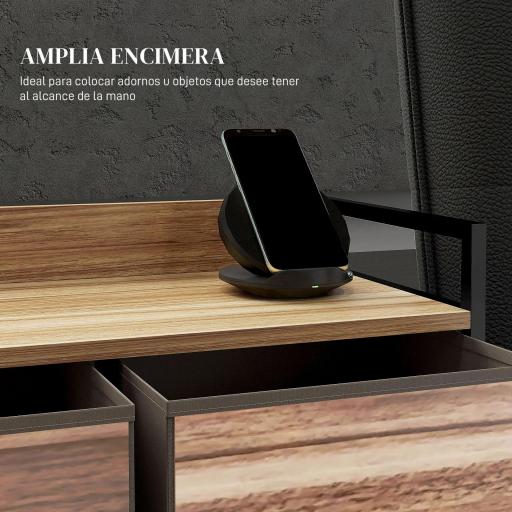 Cajonera de Tela con 5 Cajones y Marco Metálico Estilo Industrial para Salón Recibidor 98x29x63 cm Roble [2]