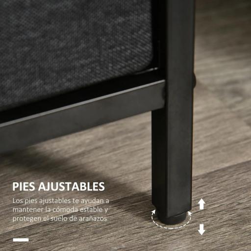 Cajonera de Tela con 4 Cajones Plegables y Estante Abierto Mueble de Oficina Estudio Dormitorio 58x29x103 cm Gris [5]