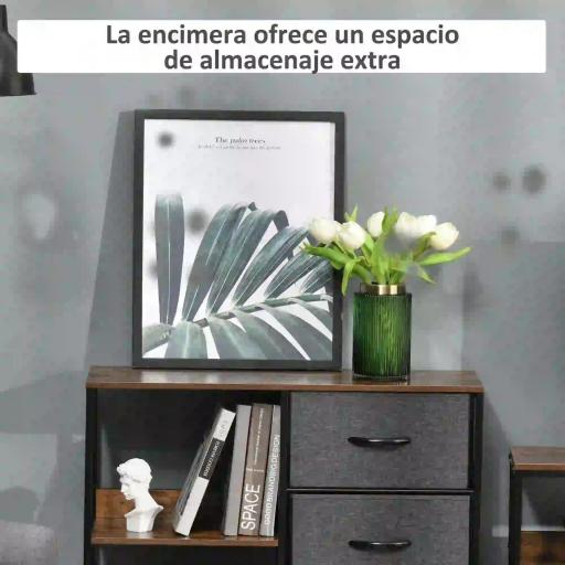Cómoda Cajonera de Tela con 3 Cajones Plegables y 2 Estantes Estilo Industrial para Dormitorio Salón Pasillo 80x29x71 cm Marrón Rústico y Gris Oscuro [5]