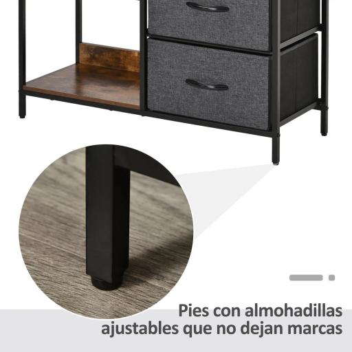Cómoda Cajonera de Tela con 3 Cajones Plegables y 2 Estantes Estilo Industrial para Dormitorio Salón Pasillo 80x29x71 cm Marrón Rústico y Gris Oscuro [6]