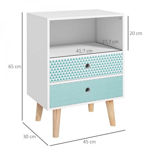 Cómoda de Madera Cajonera con 2 Cajones Mesita de Noche con Estante Abierto para Dormitorio Salón 45x30x65 cm Blanco [1]