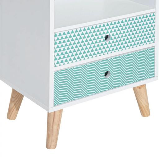 Cómoda de Madera Cajonera con 2 Cajones Mesita de Noche con Estante Abierto para Dormitorio Salón 45x30x65 cm Blanco [7]