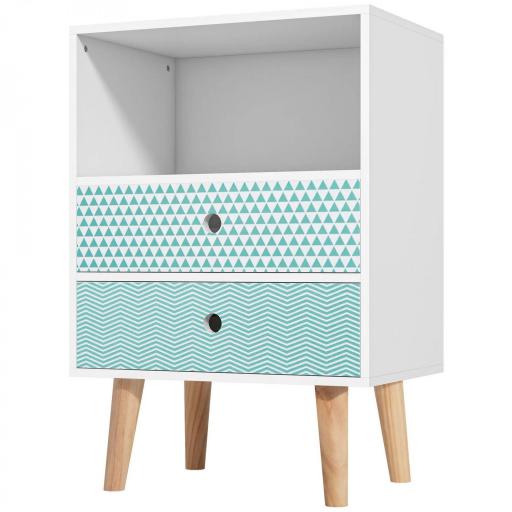 Cómoda de Madera Cajonera con 2 Cajones Mesita de Noche con Estante Abierto para Dormitorio Salón 45x30x65 cm Blanco [8]