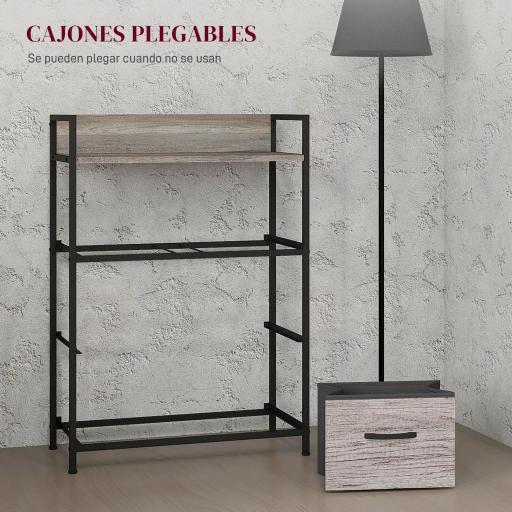 Cómoda con 4 Cajones de Tela Plegables Industrial Estante Abierto Marco de Acero Cajonera para Espacios Pequeños Gris [2]