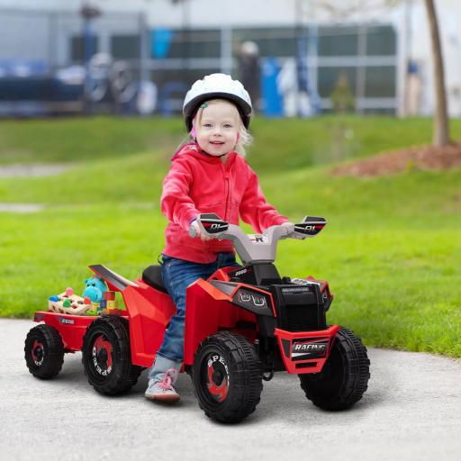 Quad Eléctrico para Niños con Remolque Coche Eléctrico Cuatrimoto para Niños de 18-36 Meses 106x41,5x48,5 cm Rojo