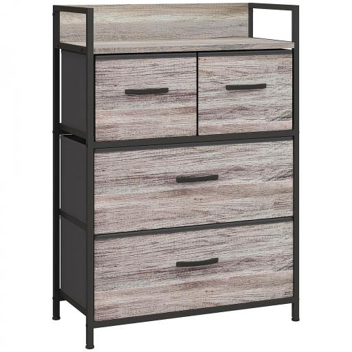 Cómoda con 4 Cajones de Tela Plegables Industrial Estante Abierto Marco de Acero Cajonera para Espacios Pequeños Gris [10]