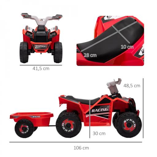 Quad Eléctrico para Niños con Remolque Coche Eléctrico Cuatrimoto para Niños de 18-36 Meses 106x41,5x48,5 cm Rojo [3]