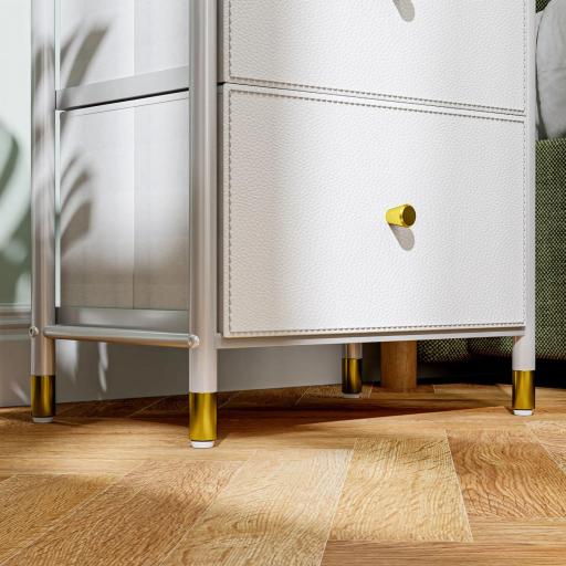 Cajonera de Tela con 4 Cajones Plegables con Frentes de PU y Marco de Acero Cajonera para Dormitorio Salón Blanco [3]