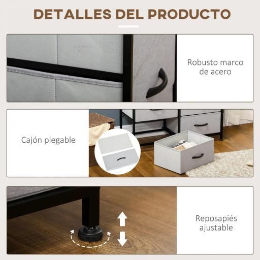 Cómoda Cajonera con 6 Cajones de Tela Plegable Marco de Acero y Almohadillas Ajustables 80x30x62,5 cm Gris y Marrón [6]