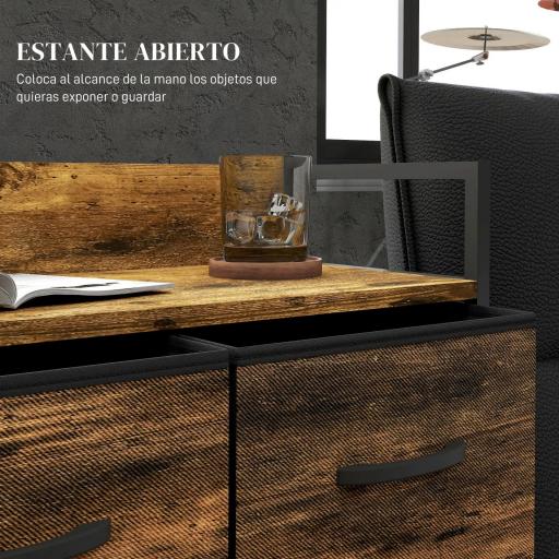 Cajonera de Tela con 4 Cajones Plegables y Marco de Acero Estilo Industrial para Salón 60x29x85 cm Marrón Rústico [5]