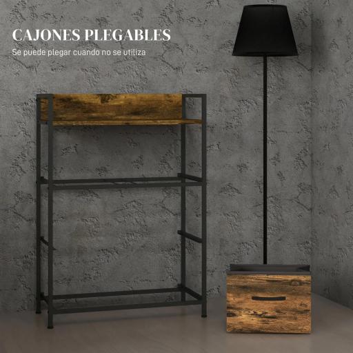 Cajonera de Tela con 4 Cajones Plegables y Marco de Acero Estilo Industrial para Salón 60x29x85 cm Marrón Rústico [4]