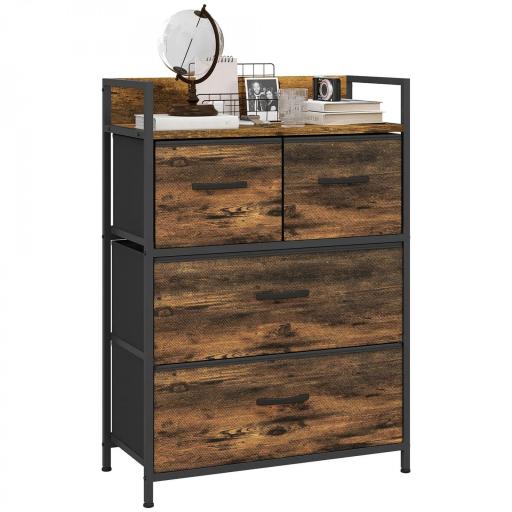Cajonera de Tela con 4 Cajones Plegables y Marco de Acero Estilo Industrial para Salón 60x29x85 cm Marrón Rústico [8]