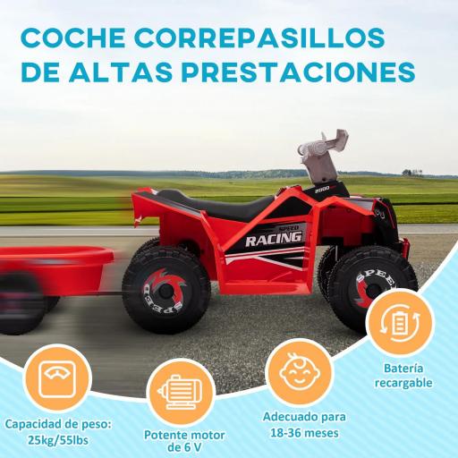Quad Eléctrico para Niños con Remolque Coche Eléctrico Cuatrimoto para Niños de 18-36 Meses 106x41,5x48,5 cm Rojo [6]