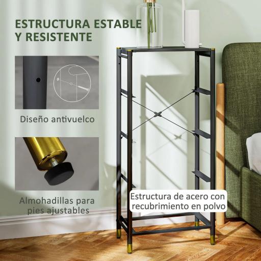 Cajonera de Tela con 4 Cajones Plegables con Frentes de PU y Marco de Acero Cajonera para Dormitorio Salón Negro [3]