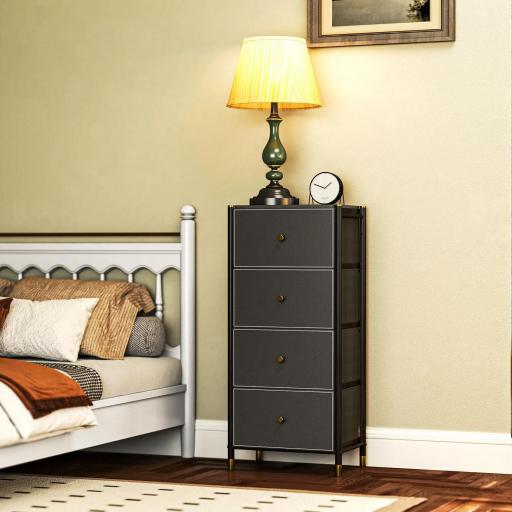 Cajonera de Tela con 4 Cajones Plegables con Frentes de PU y Marco de Acero Cajonera para Dormitorio Salón Negro [7]