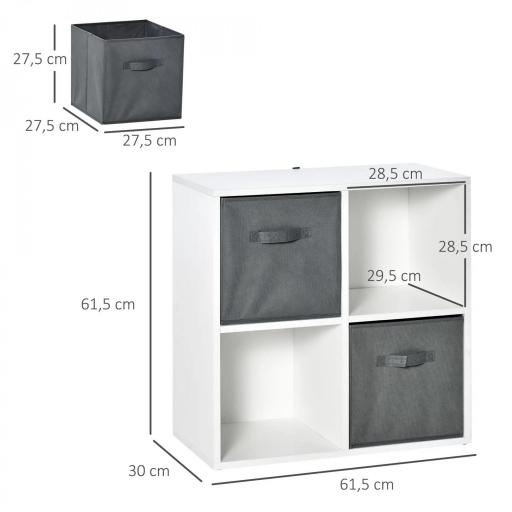 Estantería para Libros de 4 Cubos Librería Modular con 2 Cajones Extraíbles de Tela no Tejida para Oficina Estudio Dormitorio 61,5x30x61,5 cm Blanco y Gris [3]