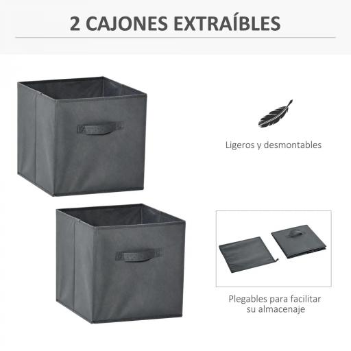 Estantería para Libros de 4 Cubos Librería Modular con 2 Cajones Extraíbles de Tela no Tejida para Oficina Estudio Dormitorio 61,5x30x61,5 cm Blanco y Gris [4]