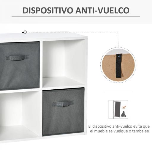 Estantería para Libros de 4 Cubos Librería Modular con 2 Cajones Extraíbles de Tela no Tejida para Oficina Estudio Dormitorio 61,5x30x61,5 cm Blanco y Gris [2]