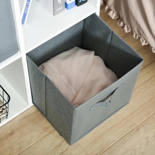 Estantería para Libros de 4 Cubos Librería Modular con 2 Cajones Extraíbles de Tela no Tejida para Oficina Estudio Dormitorio 61,5x30x61,5 cm Blanco y Gris [7]