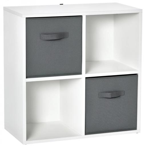 Estantería para Libros de 4 Cubos Librería Modular con 2 Cajones Extraíbles de Tela no Tejida para Oficina Estudio Dormitorio 61,5x30x61,5 cm Blanco y Gris [8]