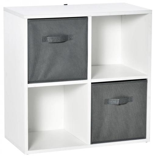 Estantería para Libros de 4 Cubos Librería Modular con 2 Cajones Extraíbles de Tela no Tejida para Oficina Estudio Dormitorio 61,5x30x61,5 cm Blanco y Gris [9]