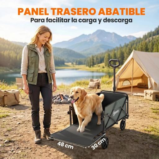 Carro de Jardín Plegable con Mango Telescópico Ajustable Puerta Trasera Expandible para Campaña y Compra Verde [7]