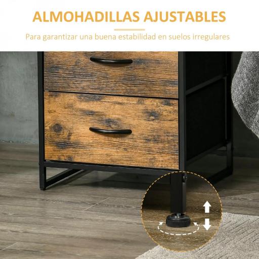 Mesita Auxiliar de Estilo Industrial con Cajones de Tela Plegables y Estante Abierto 45x40x70,5 cm Marrón Rústico [4]