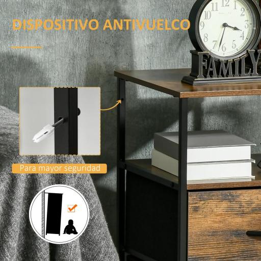 Mesita Auxiliar de Estilo Industrial con Cajones de Tela Plegables y Estante Abierto 45x40x70,5 cm Marrón Rústico [5]