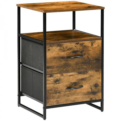 Mesita Auxiliar de Estilo Industrial con Cajones de Tela Plegables y Estante Abierto 45x40x70,5 cm Marrón Rústico [8]