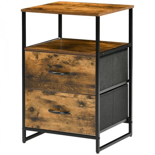 Mesita Auxiliar de Estilo Industrial con Cajones de Tela Plegables y Estante Abierto 45x40x70,5 cm Marrón Rústico [9]