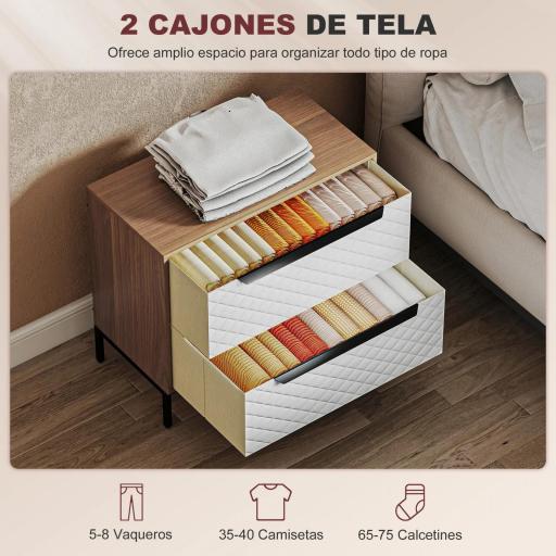 Cómoda con 2 Cajones de Tela Frentes con Patrón de Diamante para Salón Oficina Vestidor Natural y Blanco [2]