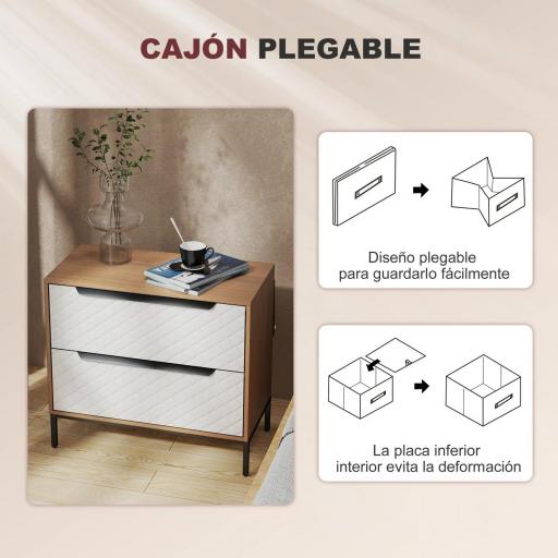 Cómoda con 2 Cajones de Tela Frentes con Patrón de Diamante para Salón Oficina Vestidor Natural y Blanco [3]