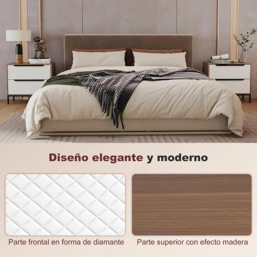 Cómoda con 2 Cajones de Tela Frentes con Patrón de Diamante para Salón Oficina Vestidor Natural y Blanco [4]