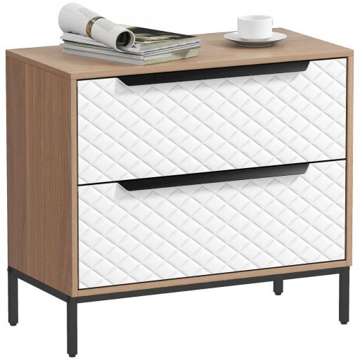 Cómoda con 2 Cajones de Tela Frentes con Patrón de Diamante para Salón Oficina Vestidor Natural y Blanco [9]