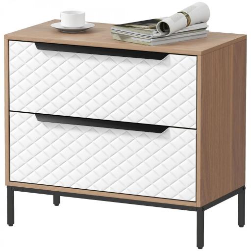 Cómoda con 2 Cajones de Tela Frentes con Patrón de Diamante para Salón Oficina Vestidor Natural y Blanco [8]
