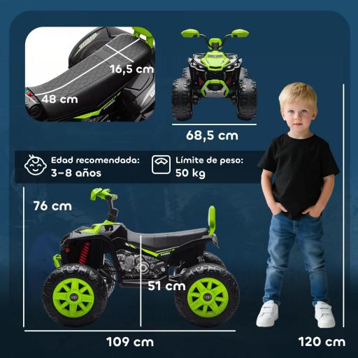 Quad Eléctrico para Niños de 3-8 Años 24V con 2 Motores Velocidad hasta 6,5 km/h Ruedas con Suspensión Verde [1]
