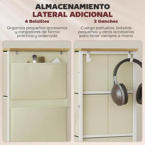 Cajonera de Tela Cómoda con 4 Cajones 4 Bolsillos Laterales 2 Ganchos y Estructura de Acero Beige [3]