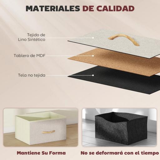 Cajonera de Tela Cómoda con 4 Cajones 4 Bolsillos Laterales 2 Ganchos y Estructura de Acero Beige [4]