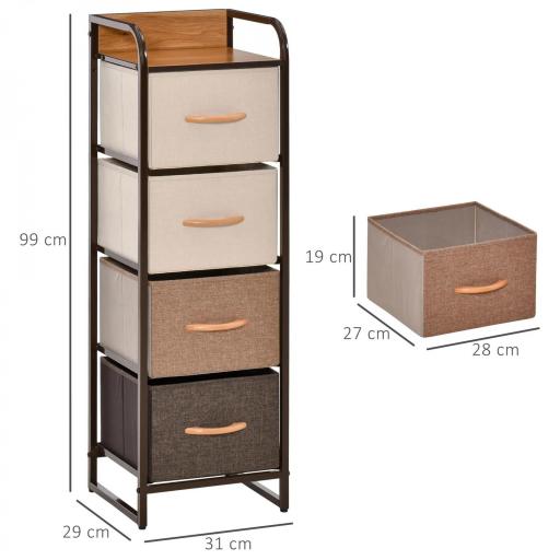 Cómoda para Dormitorio con 4 Cajones Plegables Parte Superior de Madera y Marco Metálico 31x29x99 cm Multicolor [1]