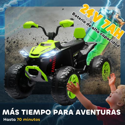 Quad Eléctrico para Niños de 3-8 Años 24V con 2 Motores Velocidad hasta 6,5 km/h Ruedas con Suspensión Verde [2]