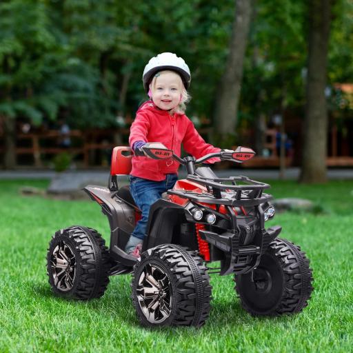 Quad Eléctrico 12V para Niños +3 Años con 2 Motores Faros Música Neumáticos de Suspensión Botones Avance y Retroceso Vehículo Eléctrico a Batería 100x65x73 cm Rojo