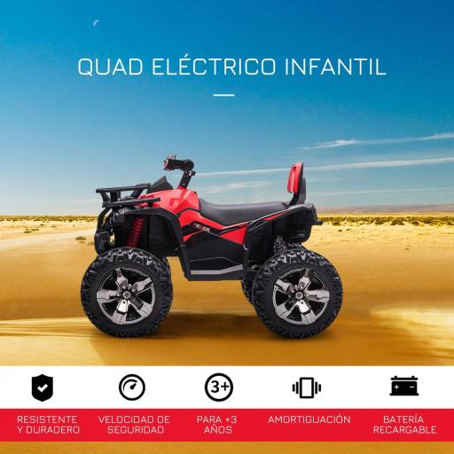 Quad Eléctrico 12V para Niños +3 Años con 2 Motores Faros Música Neumáticos de Suspensión Botones Avance y Retroceso Vehículo Eléctrico a Batería 100x65x73 cm Rojo [2]