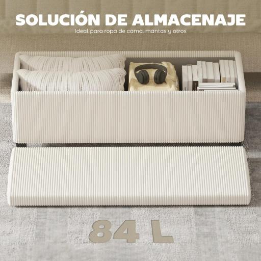 Banco Almacenaje Capacidad de 84 L 112x42x40cm Tapizado en Pana Pie de Cama para Sala de Estar Dormitorio Beige [4]
