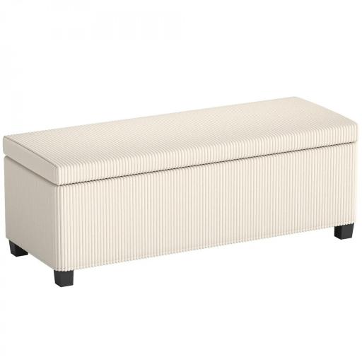 Banco Almacenaje Capacidad de 84 L 112x42x40cm Tapizado en Pana Pie de Cama para Sala de Estar Dormitorio Beige [8]