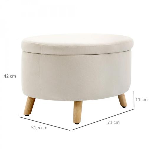 Puff Almacenaje Ovalado, Banco Almacenaje, 71x51,5x42 cm, Tapizado en Terciopelo, con Patas de Madera Maciza, Carga 120 kg, para Sala de Estar, Dormitorio, Entrada, Beige  [1]