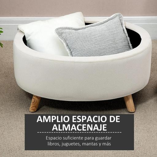 Puff Almacenaje Ovalado, Banco Almacenaje, 71x51,5x42 cm, Tapizado en Terciopelo, con Patas de Madera Maciza, Carga 120 kg, para Sala de Estar, Dormitorio, Entrada, Beige  [4]